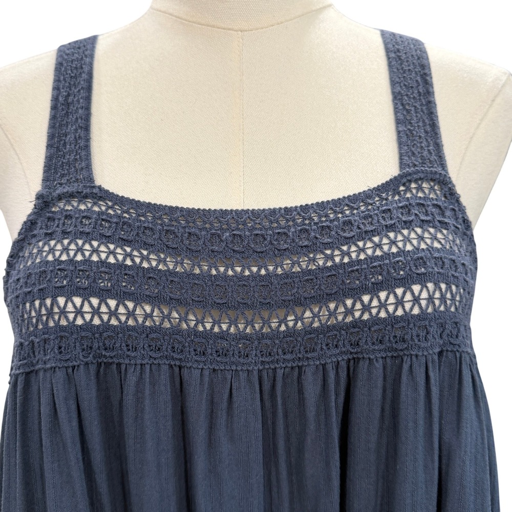 Steel Blue Boho Tiered Midi Dress Crochet Cotton Festival Cottagecore Beach SZ M - Picture 5 of 8